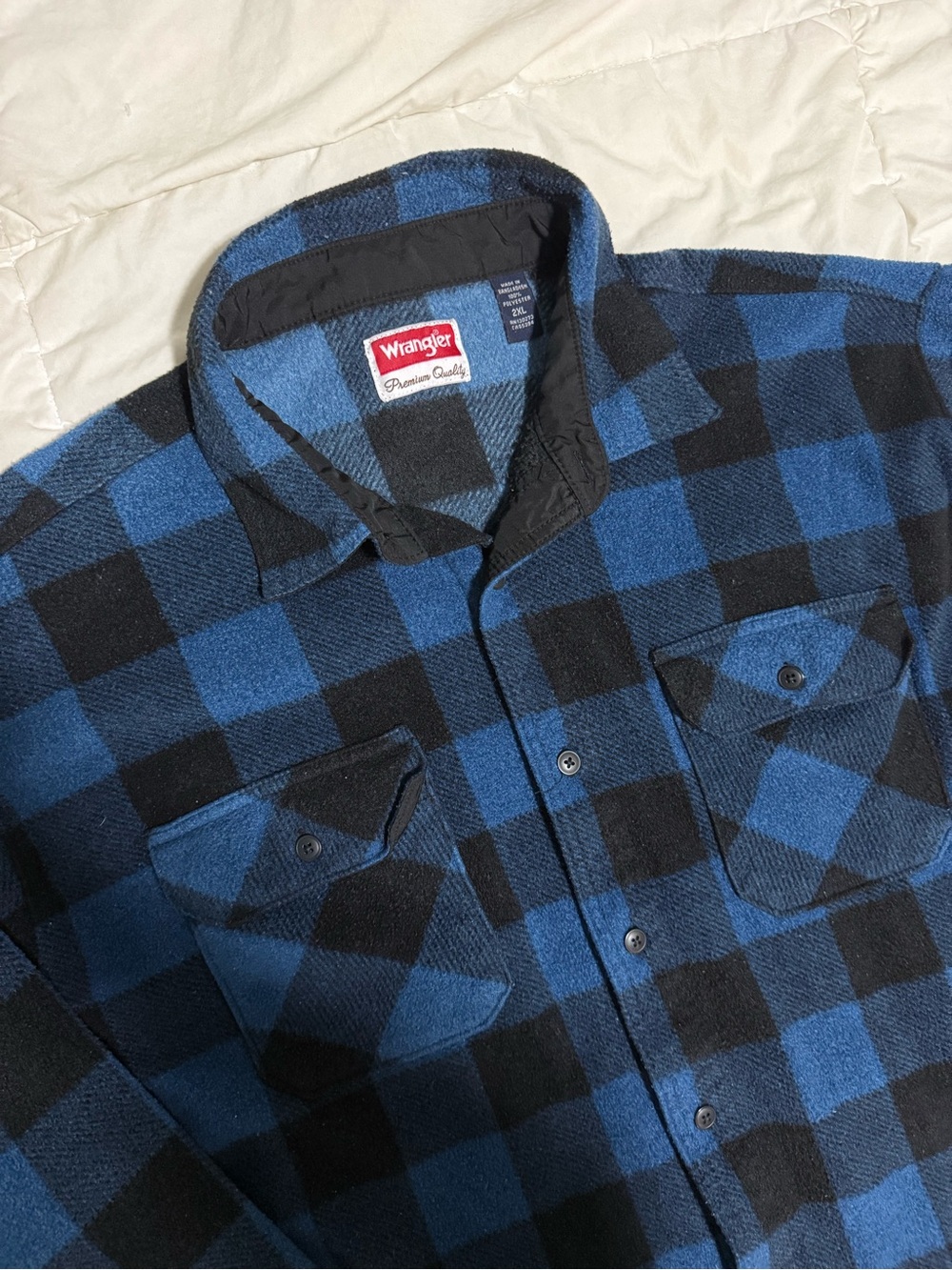 Wrangler Blue and Black Plaid Fleece Button-Down Shirt